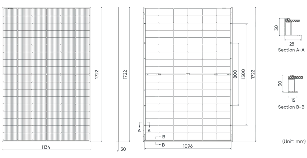 450 watt solar panel size