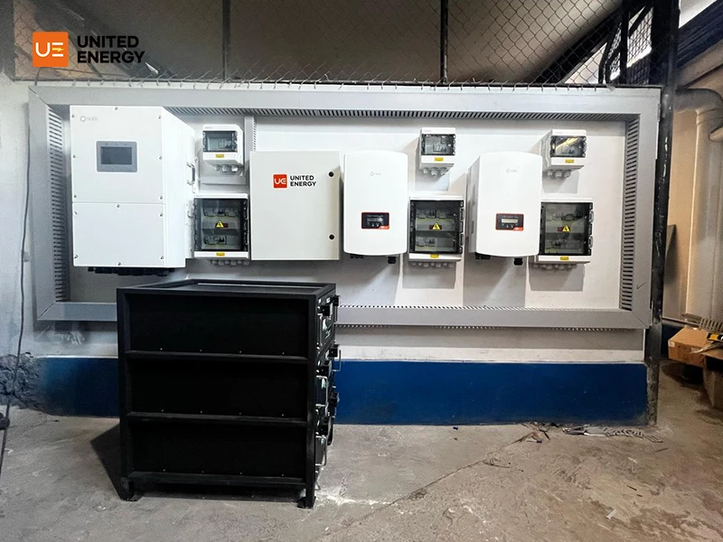 Solar inverters and lithium batteries installed at a gas station in the Philippines
