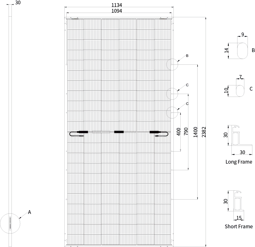 650 watt solar panel size