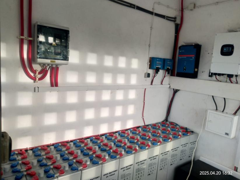 Inverters and batteries installed indoors in Mozambique