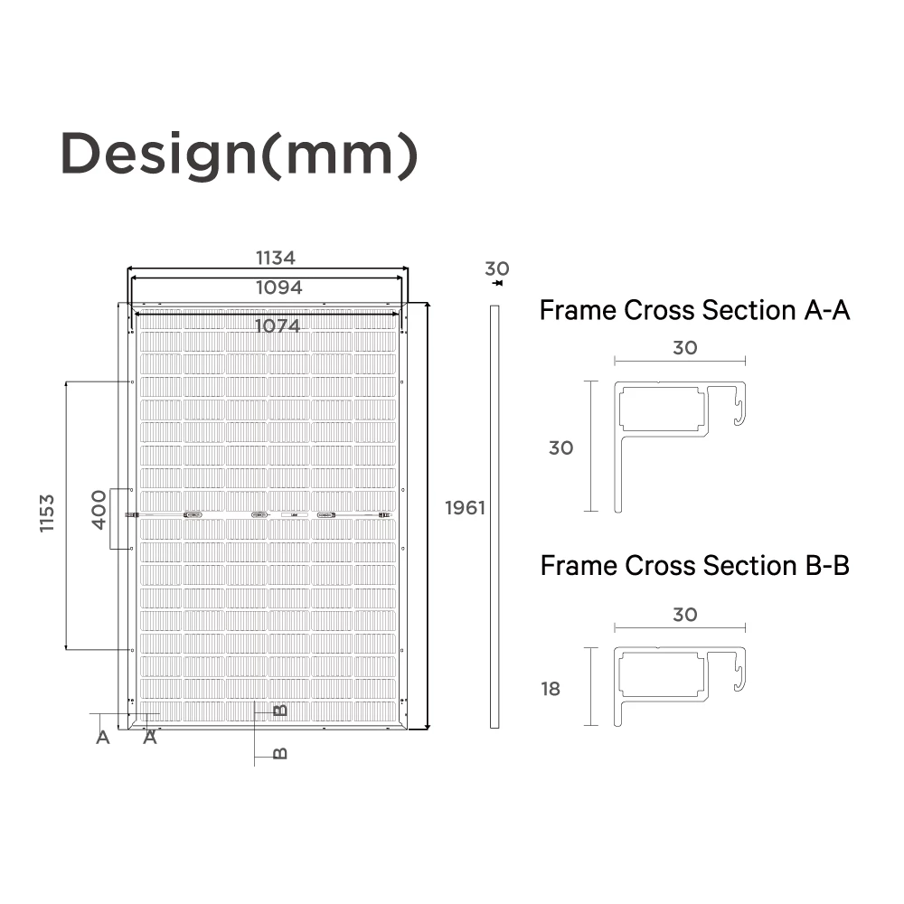 530 watt solar panel length, width and height