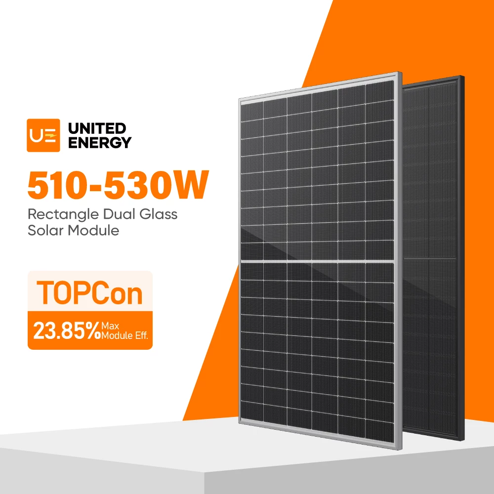 530W solar panel, N-type TOPCon module, bifacial solar panel, dual-glass PV panel, UE530 T-54HBD, high-efficiency solar module, 23.85% efficiency panel, 30-year warranty solar, low degradation PV, commercial PV panel
