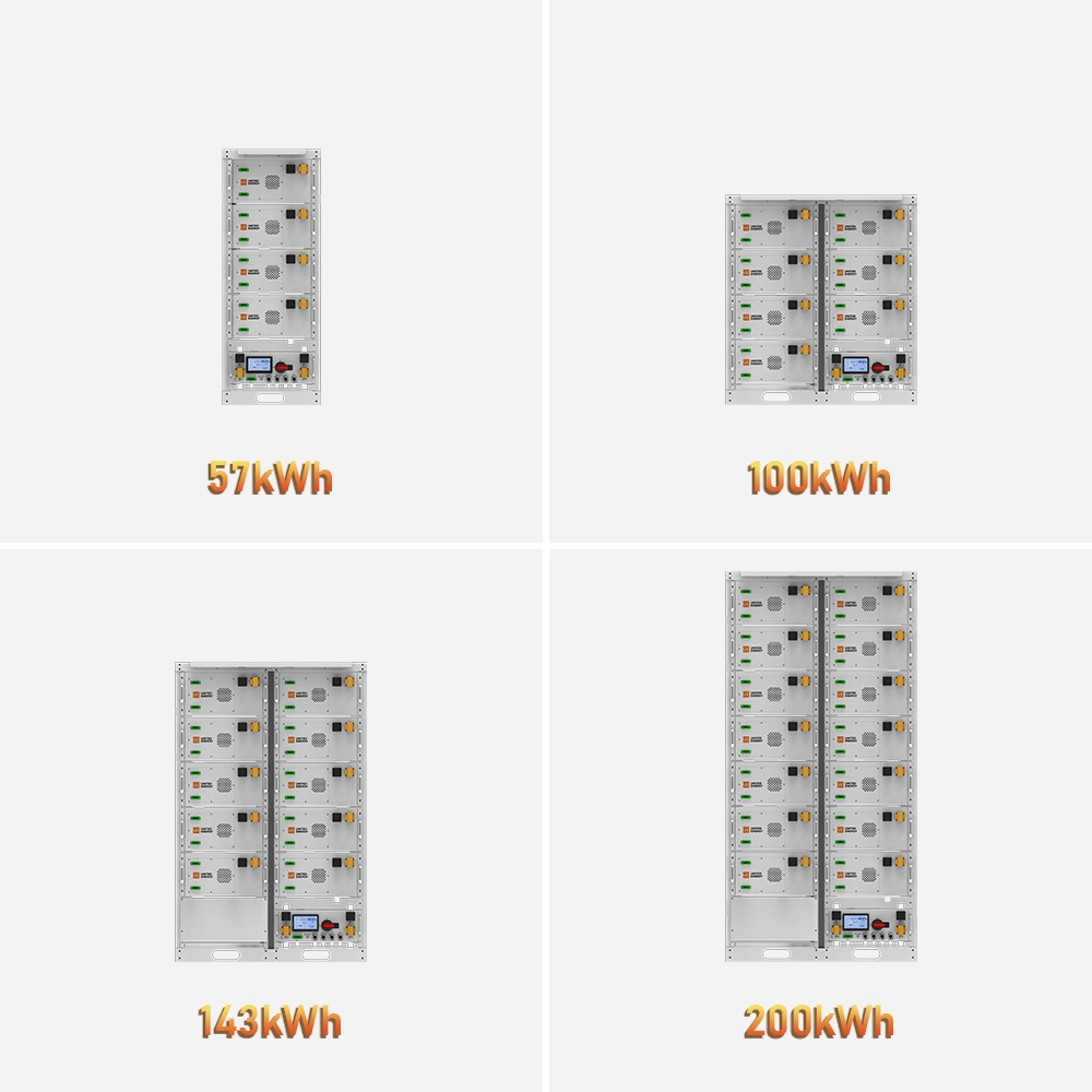 57 to 200kwh high voltage rack-mounted lithium battery
