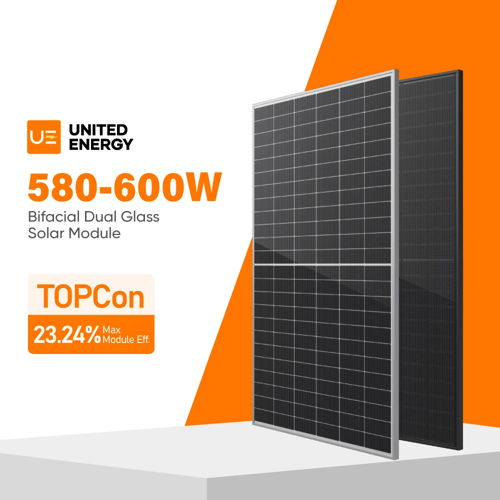 600W solar panel TOPCon bifacial panel N-type solar module, dual glass PV panel high-efficiency solar module