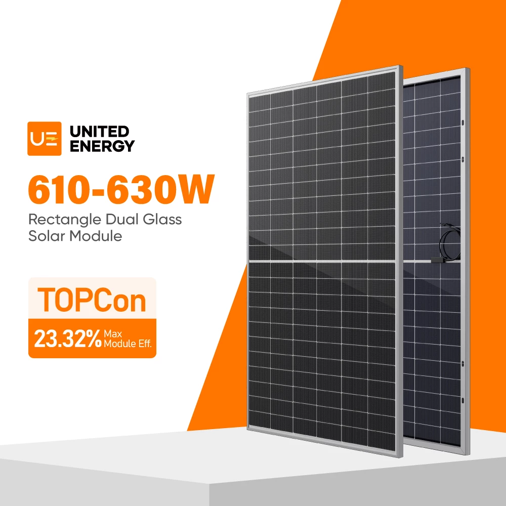 UE630 T-66HBD offers 630W output, N-type TOPCon bifacial cells, and dual-glass design with 23.32% efficiency. Ideal for utility-scale, trackers, and extreme environments.