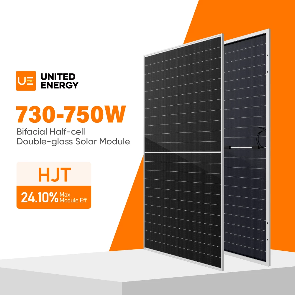 Explore the UE750H-66HBD, a 750W bifacial HJT solar panel with dual-glass build, rectangle cells, and 24.10% efficiency.