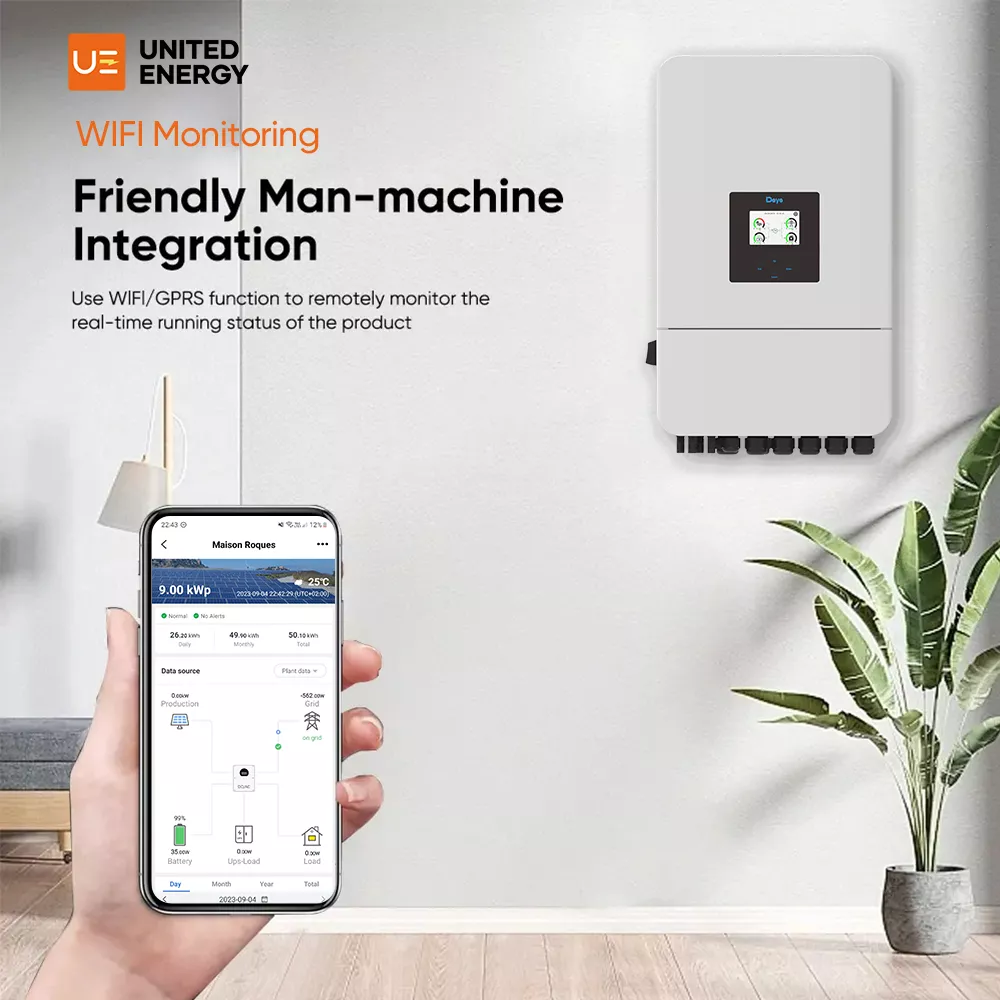 8kw Deye inverter is hung on the wall and communicates with the mobile phone
