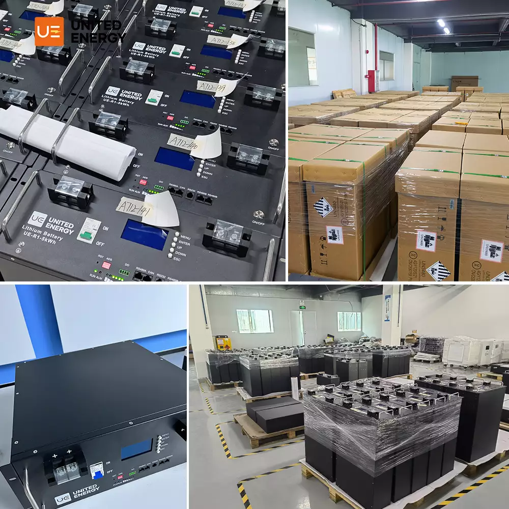 Rack-mount lithium batteries are packed in cartons at the factory ready for shipment