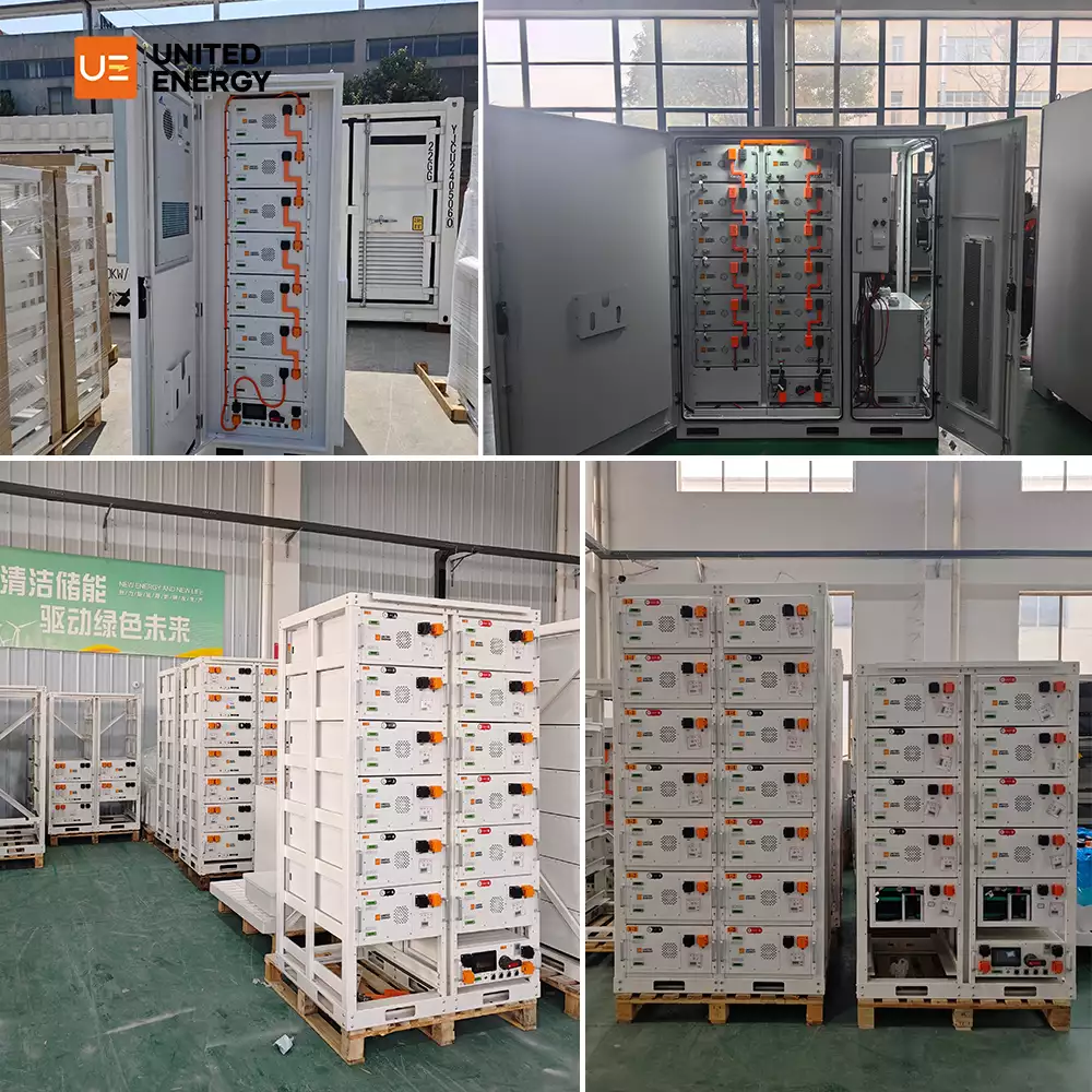 The factory is filled with battery storage cabinets and battery modules