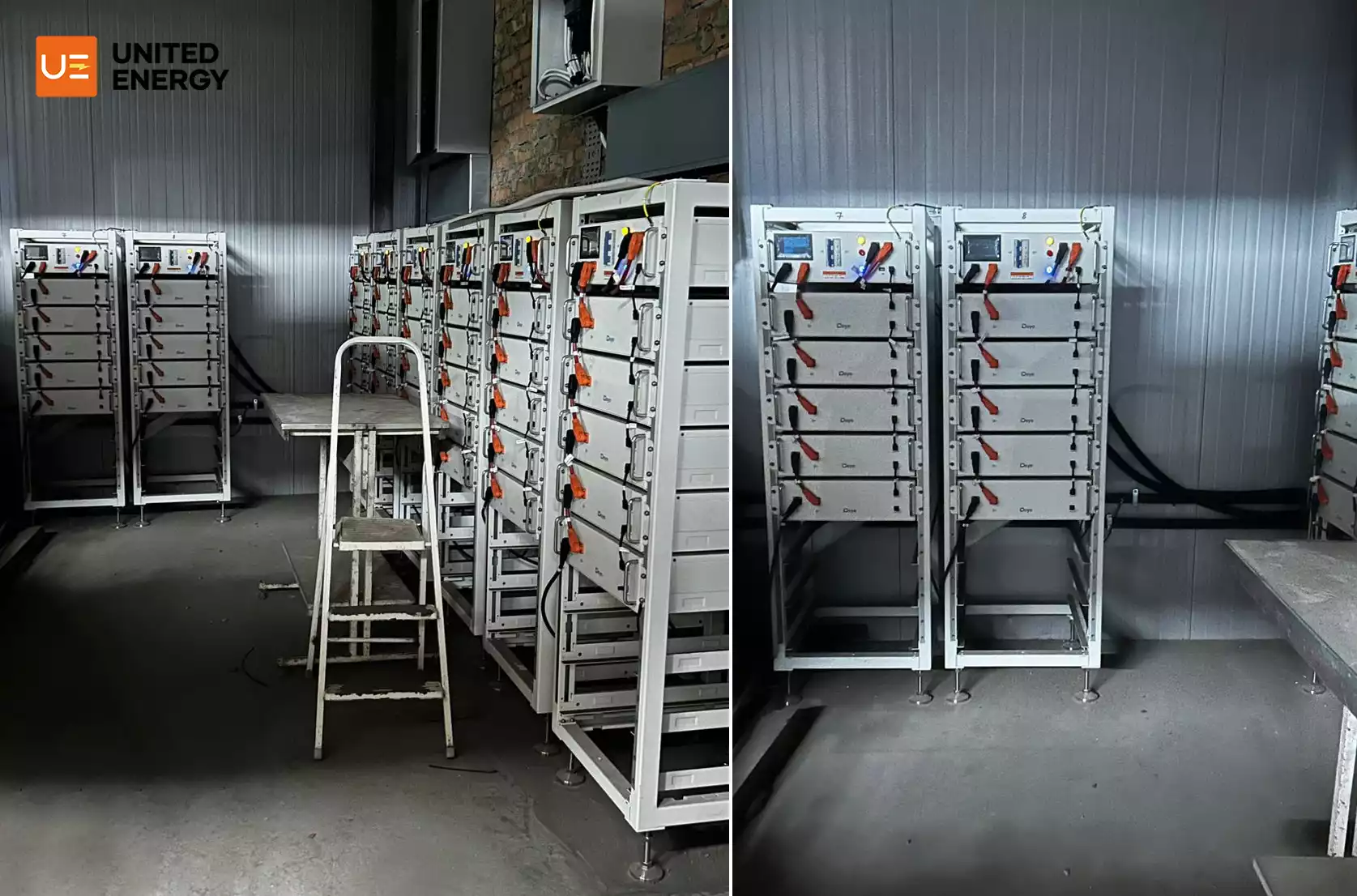 High voltage racks lithium batteries at warehouse