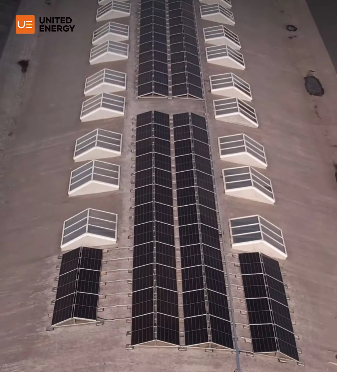 Photovoltaic panels installed on rooftops at night
