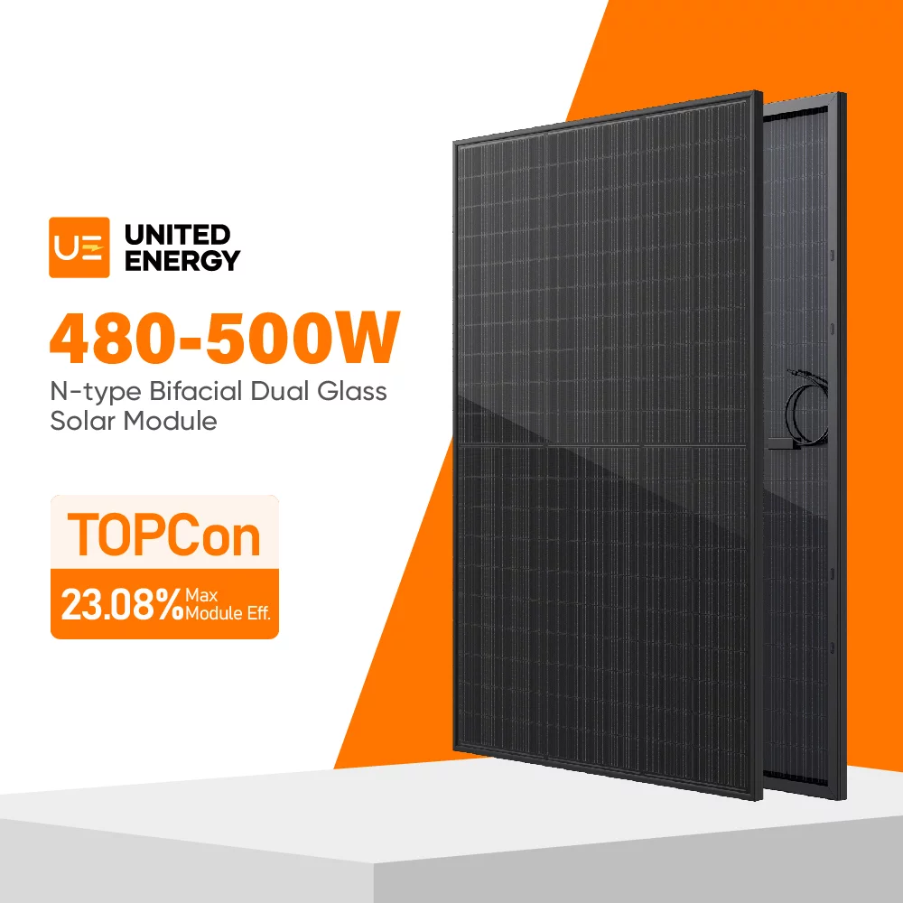 Panneau solaire 480-500W de type N TOPCon Bifacial Dual Glass 23.08% Max Efficiency